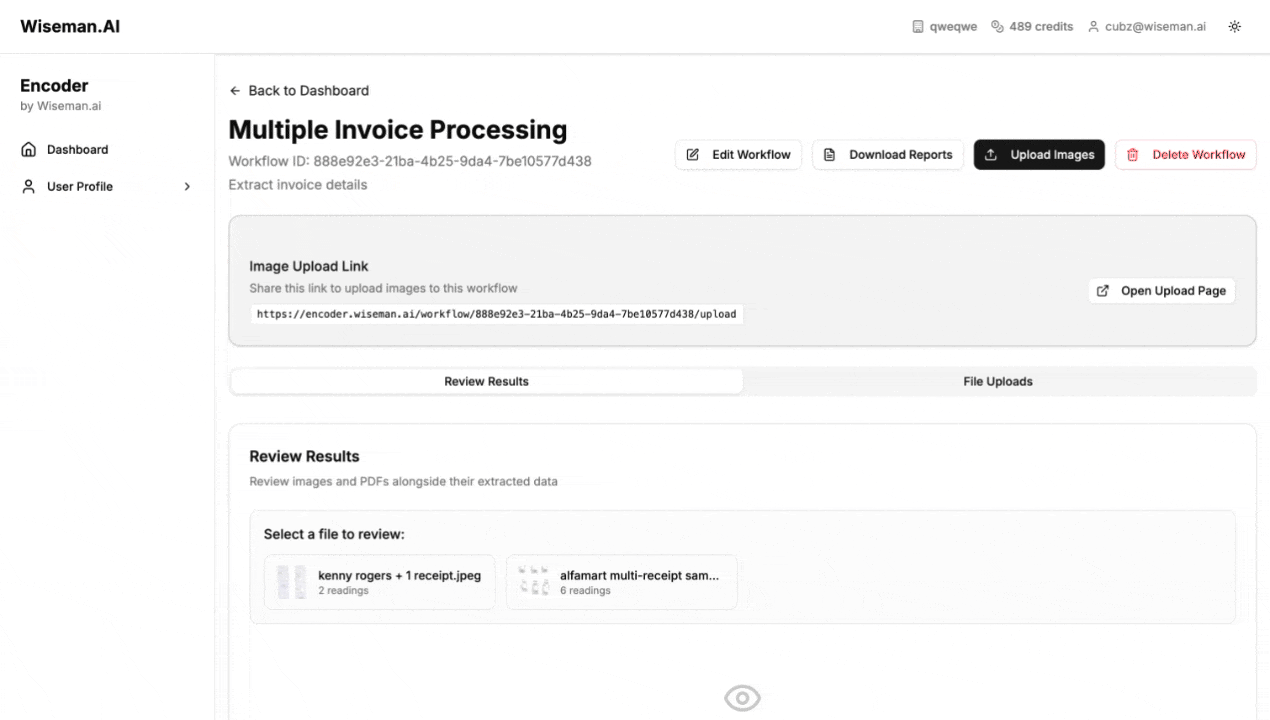 Review multiple extracted invoices